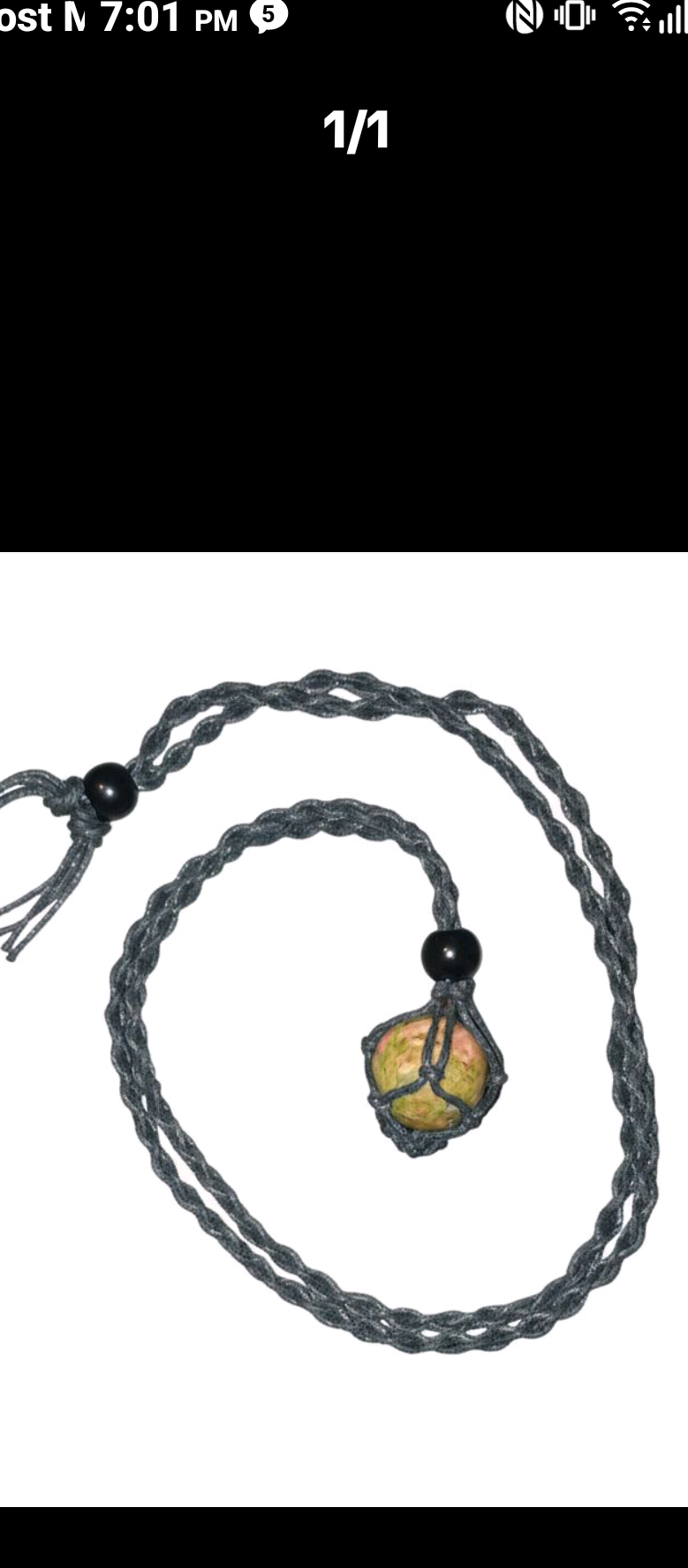 Unakite Crystal Necklace Unisex Handcrafted with Genuine Unakite Stone Earthy Green Epidote Pink Feldspar & Clear Quartz Adjustable Braided Cord