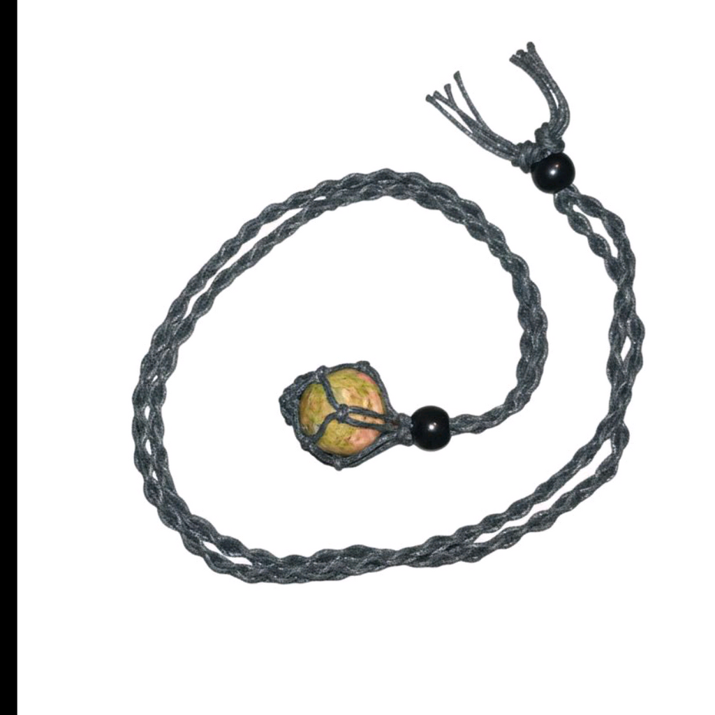Unakite Crystal Necklace Unisex Handcrafted with Genuine Unakite Stone Earthy Green Epidote Pink Feldspar & Clear Quartz Adjustable Braided Cord